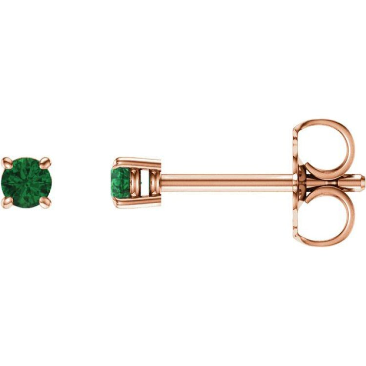 14K Rose Gold 2.5 mm Natural Emerald Earrings