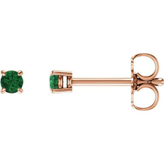 14K Rose Gold 2.5 mm Natural Emerald Earrings