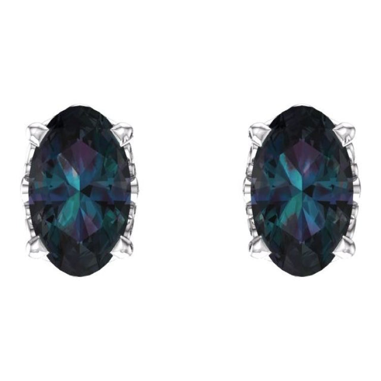 14K White Lab-Grown Alexandrite Earrings