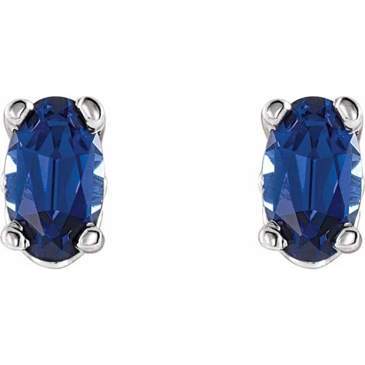 14K White Lab-Grown Blue Sapphire Earrings