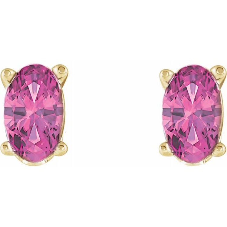 14K Yellow Natural Pink Tourmaline Earrings