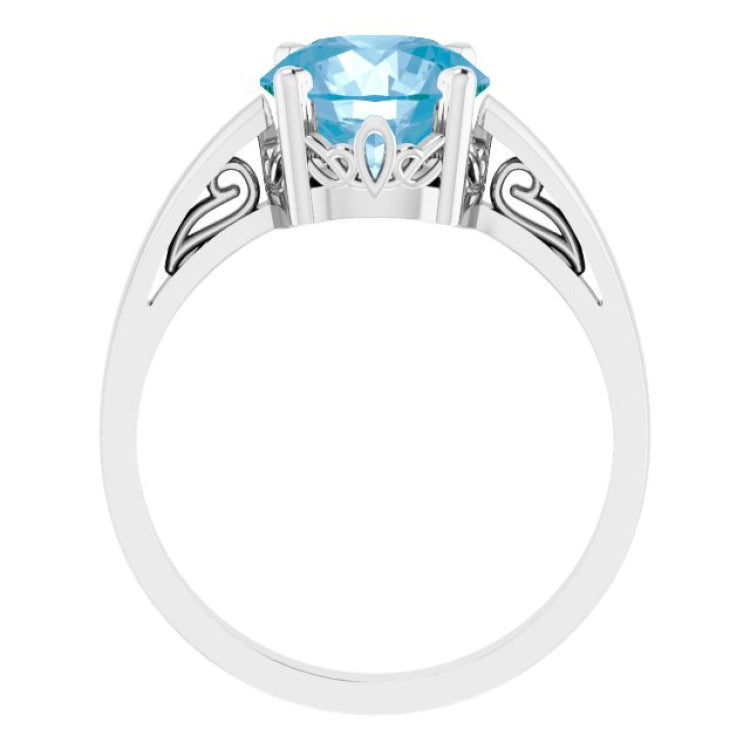 14K White Natural Swiss Blue Topaz Ring