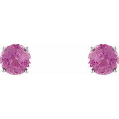 14K White Gold 4 mm Natural Pink Tourmaline Earrings
