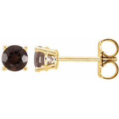 14K Yellow Gold 4 mm Natural Smoky Quartz Earrings