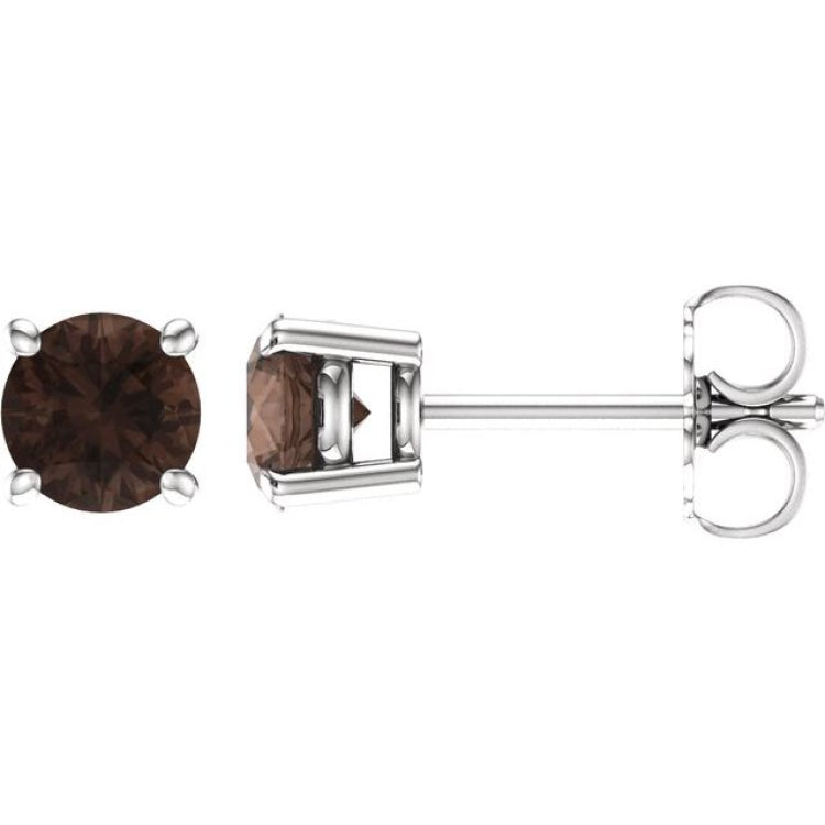 14K White Gold 5 mm Natural Smoky Quartz Earrings