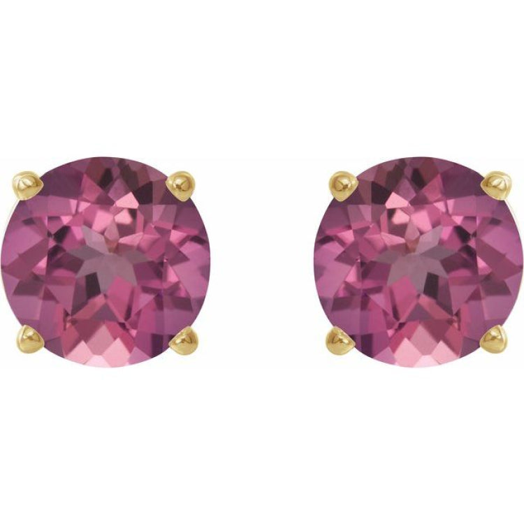 14K Yellow Gold 5 mm Natural Pink Tourmaline Earrings