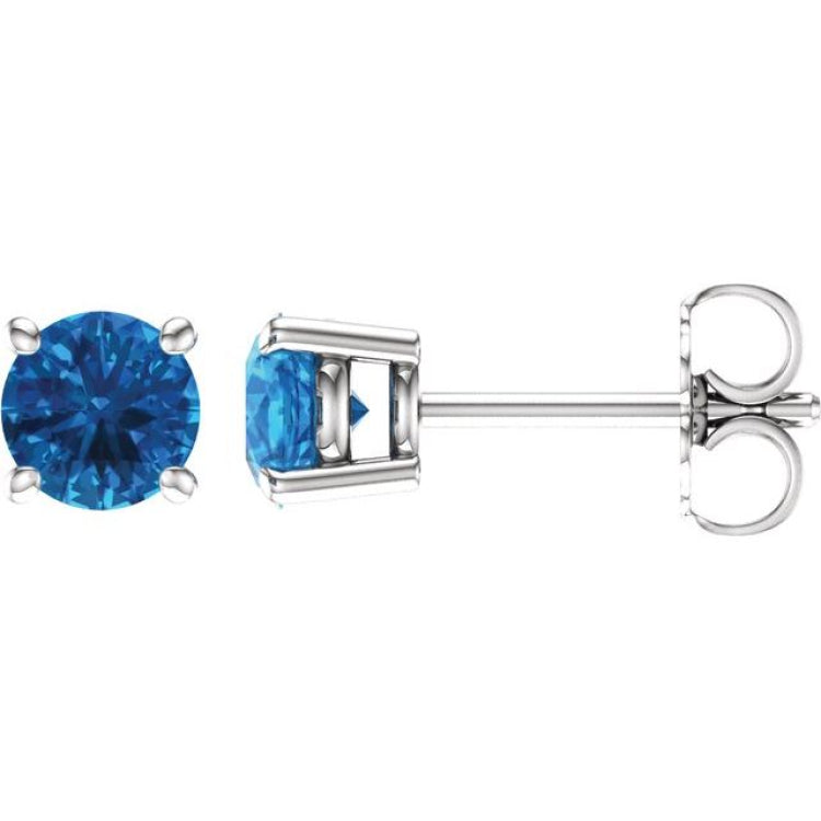 14K White Gold 5 mm Natural Swiss Blue Topaz Earrings