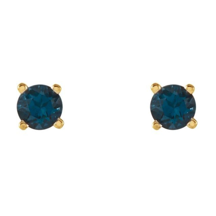14K Yellow Gold 4 mm Natural London Blue Topaz Earrings