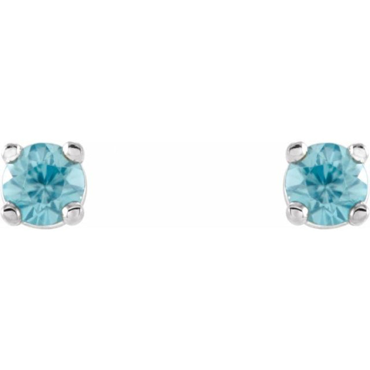 14K White Gold 2.5 mm Natural Blue Zircon Earrings