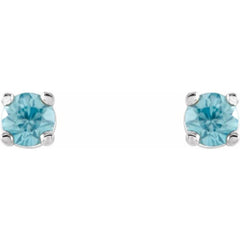 14K White Gold 2.5 mm Natural Blue Zircon Earrings