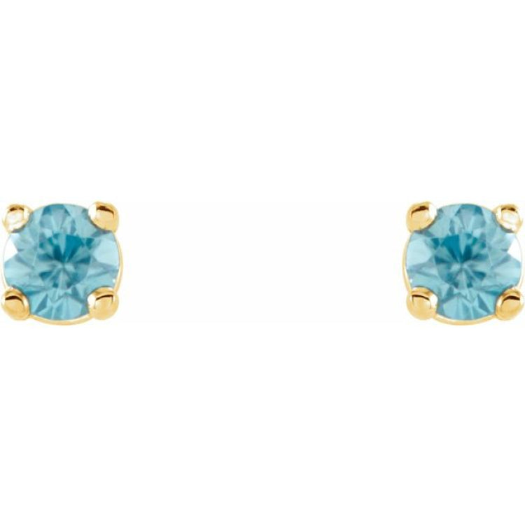 14K Yellow Gold 2.5 mm Natural Blue Zircon Earrings