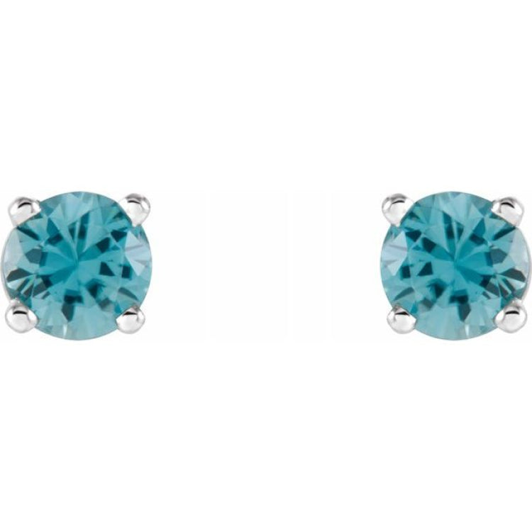 14K White Gold 4 mm Natural Blue Zircon Earrings