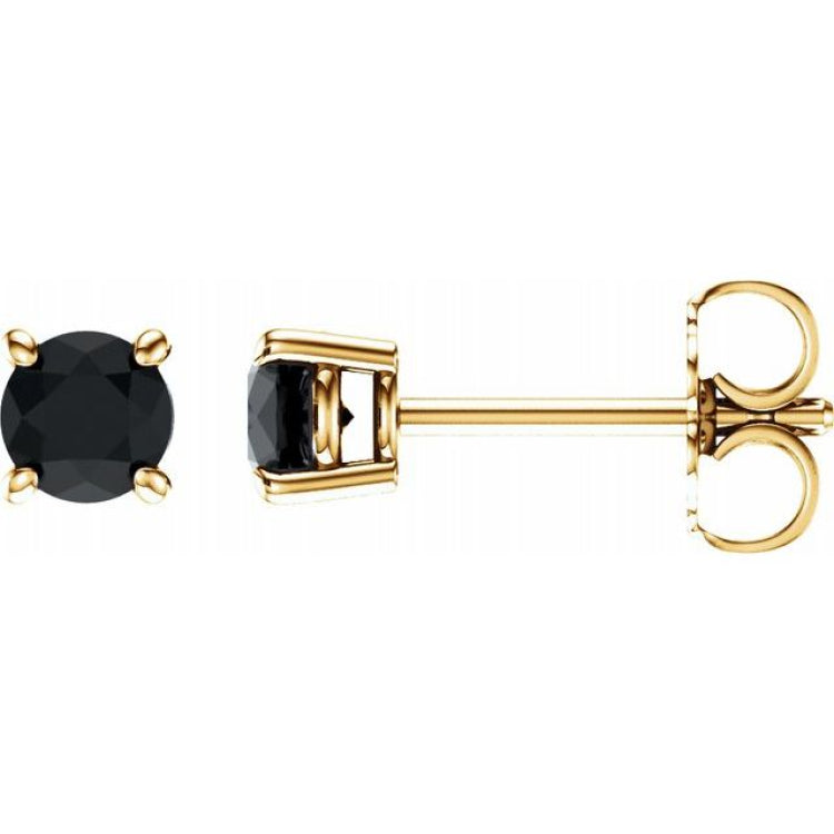 14K Yellow Gold 4 mm Natural Black Onyx Earrings
