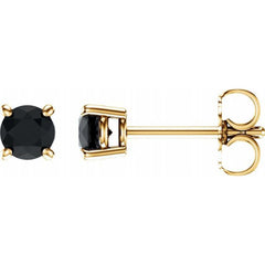 14K Yellow Gold 4 mm Natural Black Onyx Earrings