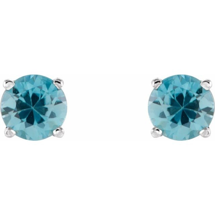 14K White Gold 5 mm Natural Blue Zircon Earrings