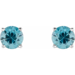14K White Gold 5 mm Natural Blue Zircon Earrings