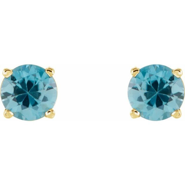 14K Yellow Gold 5 mm Natural Blue Zircon Earrings