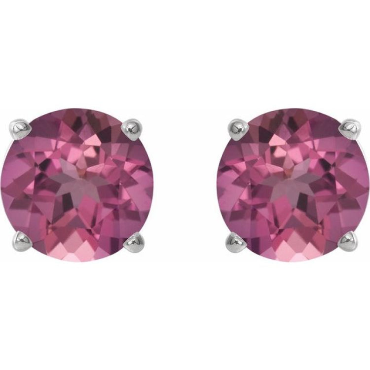 14K White Gold 2.5 mm Natural Pink Tourmaline Earrings