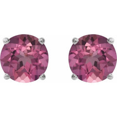 14K White Gold 2.5 mm Natural Pink Tourmaline Earrings