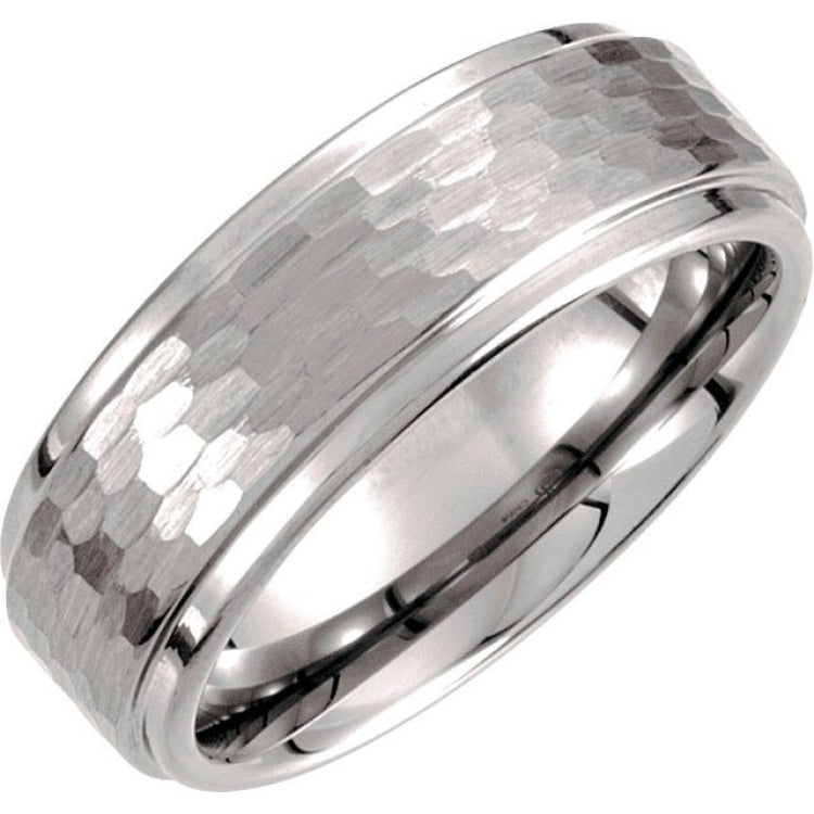Tungsten 8 mm Stepped-Edge Comfort-Fit Flat Band Size 10