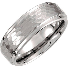 Tungsten 8 mm Stepped-Edge Comfort-Fit Flat Band Size 10