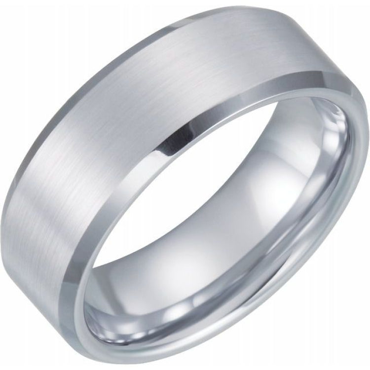 White Tungsten 8 mm Beveled-Edge Comfort-Fit Band Size 11.5