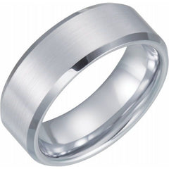 White Tungsten 8 mm Beveled-Edge Comfort-Fit Band Size 11.5