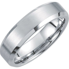 White Tungsten 6 mm Beveled-Edge Inlay Band Size 10