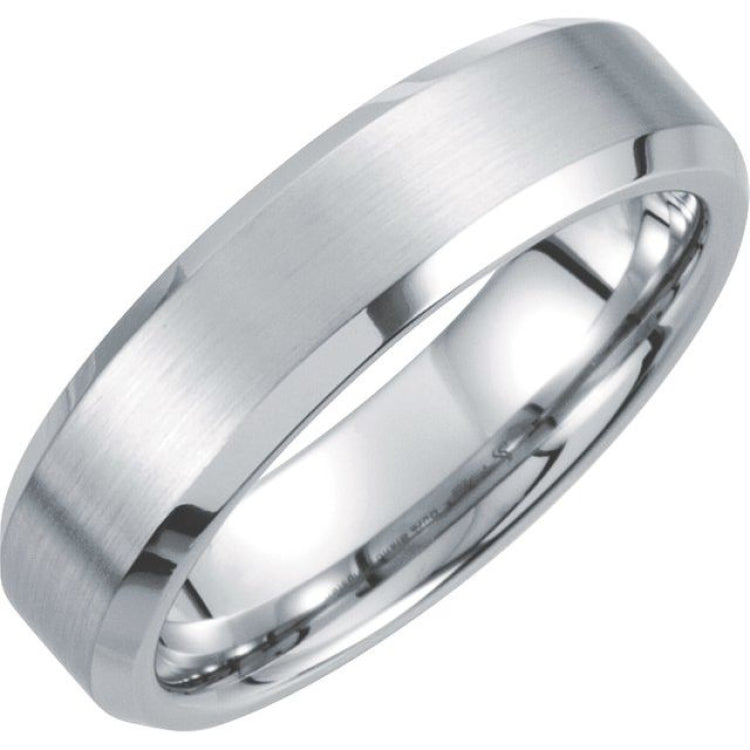 White Tungsten 6 mm Beveled-Edge Inlay Band Size 10.5