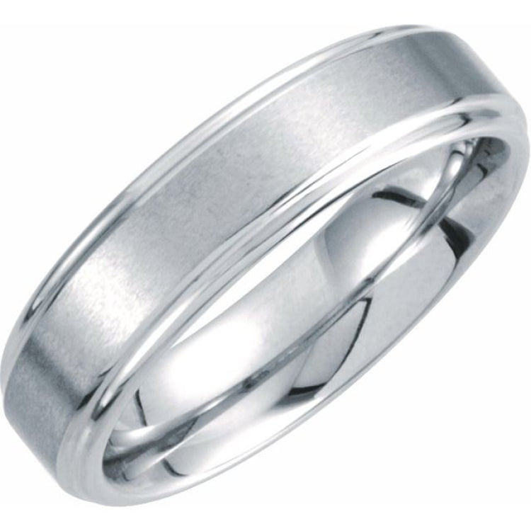 White Tungsten 6 mm Stepped-Edge Inlay Comfort-Fit Band  Size 11.5