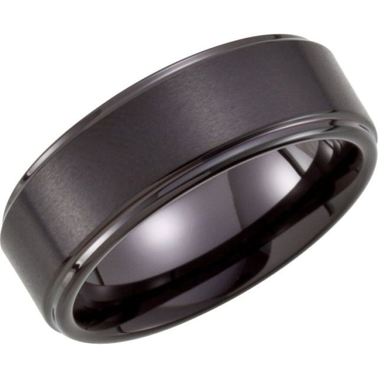 Black PVD Tungsten 8 mm Stepped-Edge Comfort-Fit Band Size 7.5