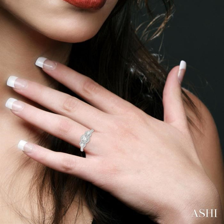 1 Ctw Past Present and Future Diamond Engagement Ring With 3/8 Ct Round Cut Center Stone in 14K White Gold