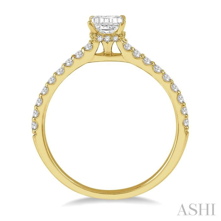1/2 Ctw Round Cut Diamond Ladies Engagement Ring With 1/4 Ct Emerald Cut Center Stone in 14K Yellow Gold