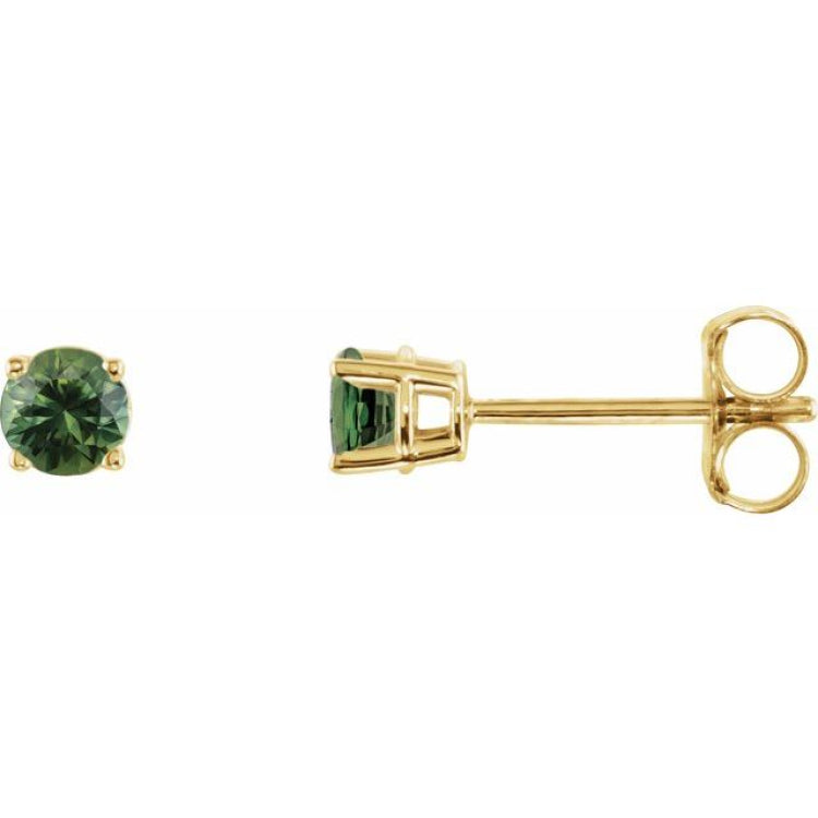 14K Yellow Gold 3 mm Natural Green Sapphire Earrings