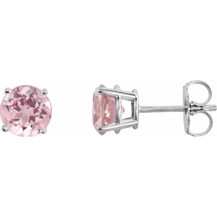 14K White Gold 5 mm Natural Pink Morganite Earrings