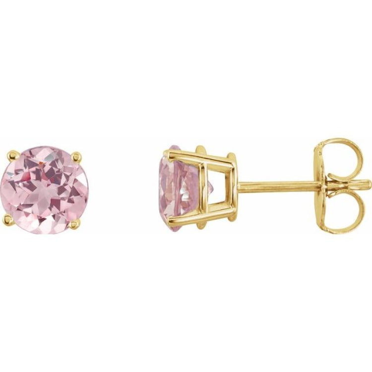 14K Yellow Gold 5 mm Natural Pink Morganite Earrings