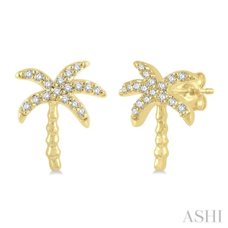 1/10 Ctw Palm Tree Round Cut Diamond Petite Fashion Earrings in 10K Yellow Gold