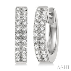 1/3 Ctw Twin Row Round Cut Diamond Petite Fashion Huggie Earrings in 14K White Gold
