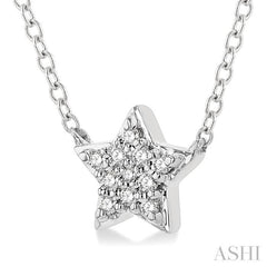 1/10 Ctw Star Round Cut Diamond Petite Fashion Pendant With Chain in 10K White Gold