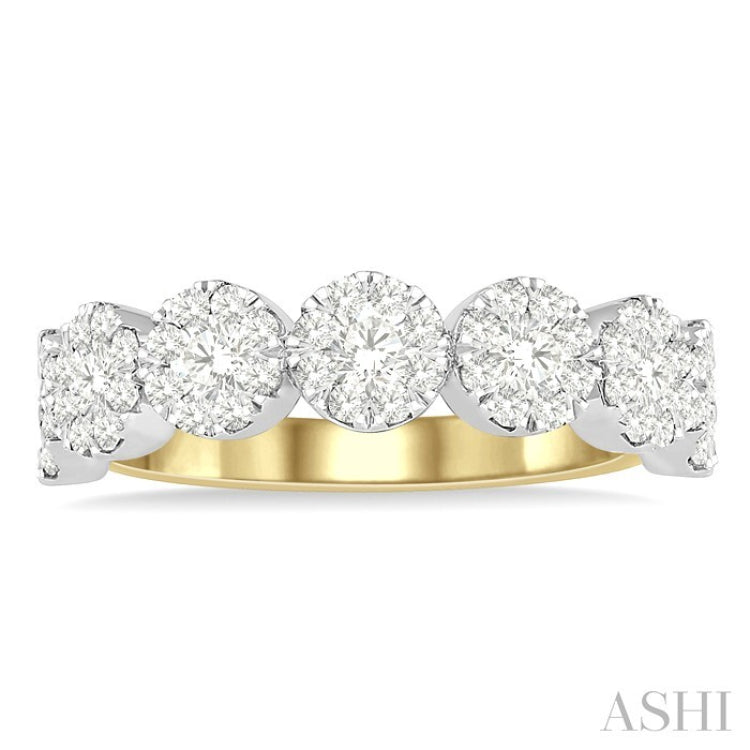 1 Ctw Jointed Circular Mount Lovebright Diamond Cluster Band in 14K Yellow and White Gold