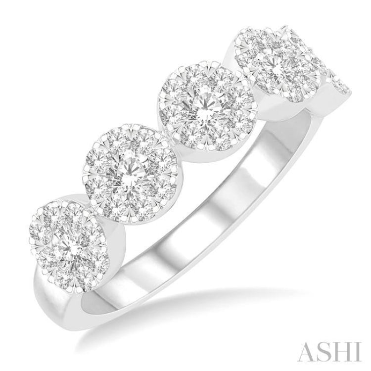 1 Ctw 5-Stone Lovebright Round Cut Diamond Ring in 14K White Gold