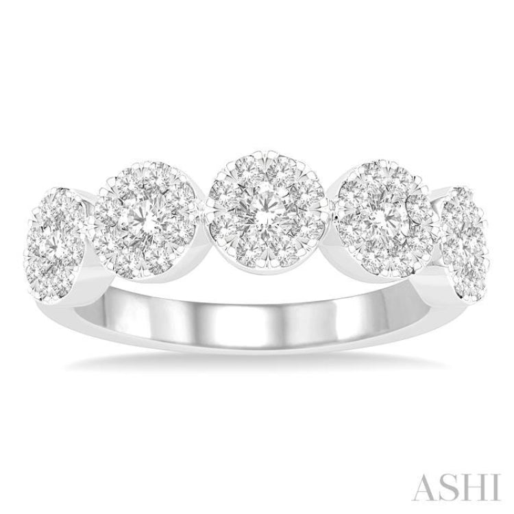 1 Ctw 5-Stone Lovebright Round Cut Diamond Ring in 14K White Gold