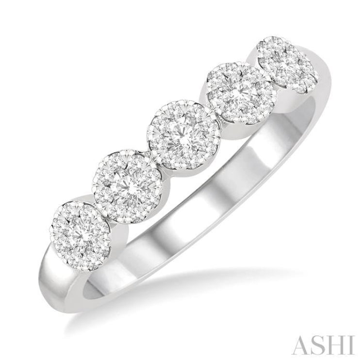 1/3 Ctw 5-Stone Lovebright Round Cut Diamond Band in 14K White Gold