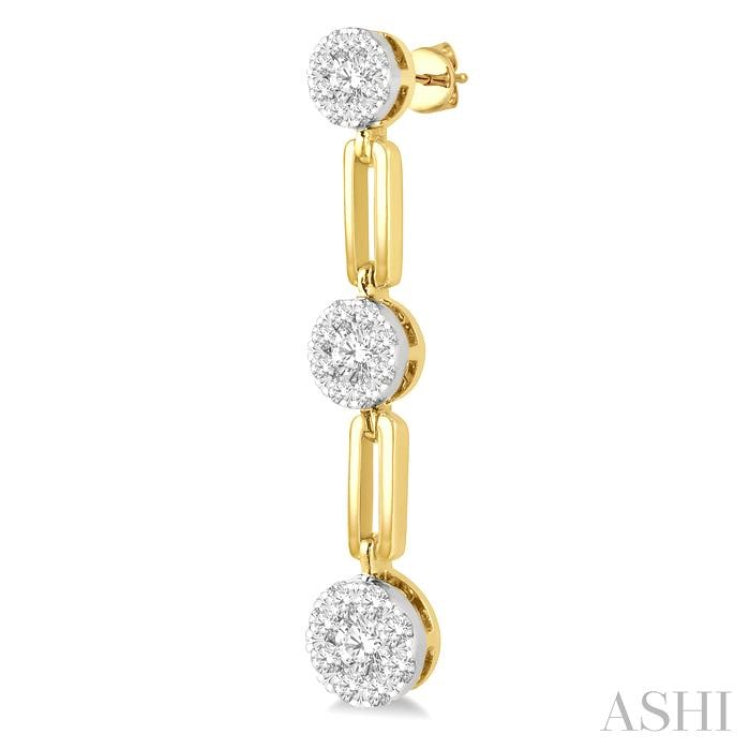 3/4 Ctw Lovebright Round Cut Diamond Paperclip Link Earring in 14K Yellow and White Gold