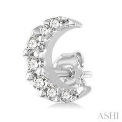 1/10 Ctw Crescent Moon Round Cut Diamond Petite Fashion Earrings in 10K White Gold
