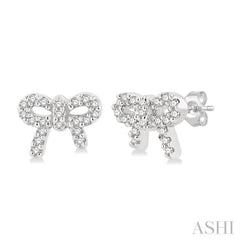 1/8 Ctw Bow Tie Round Cut Diamond Petite Fashion Earring in 10K White Gold