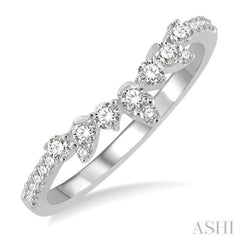 1/4 Ctw Alternating Marquise and Circular Mount Round Cut Diamond Curved Wedding Band in 14K White Gold