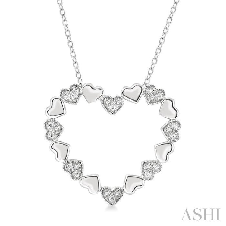 1/20 Ctw Puffed Heart Plain and Round Cut Diamond Fashion Pendant With Chain in Sterling Silver