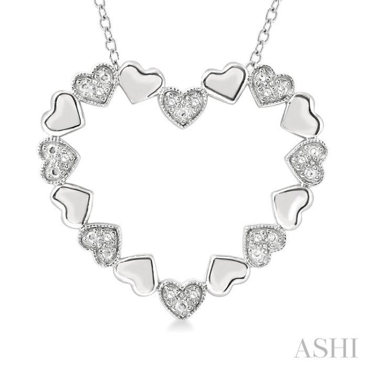 1/20 Ctw Puffed Heart Plain and Round Cut Diamond Fashion Pendant With Chain in Sterling Silver