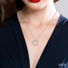 1/20 Ctw Puffed Heart Plain and Round Cut Diamond Fashion Pendant With Chain in Sterling Silver